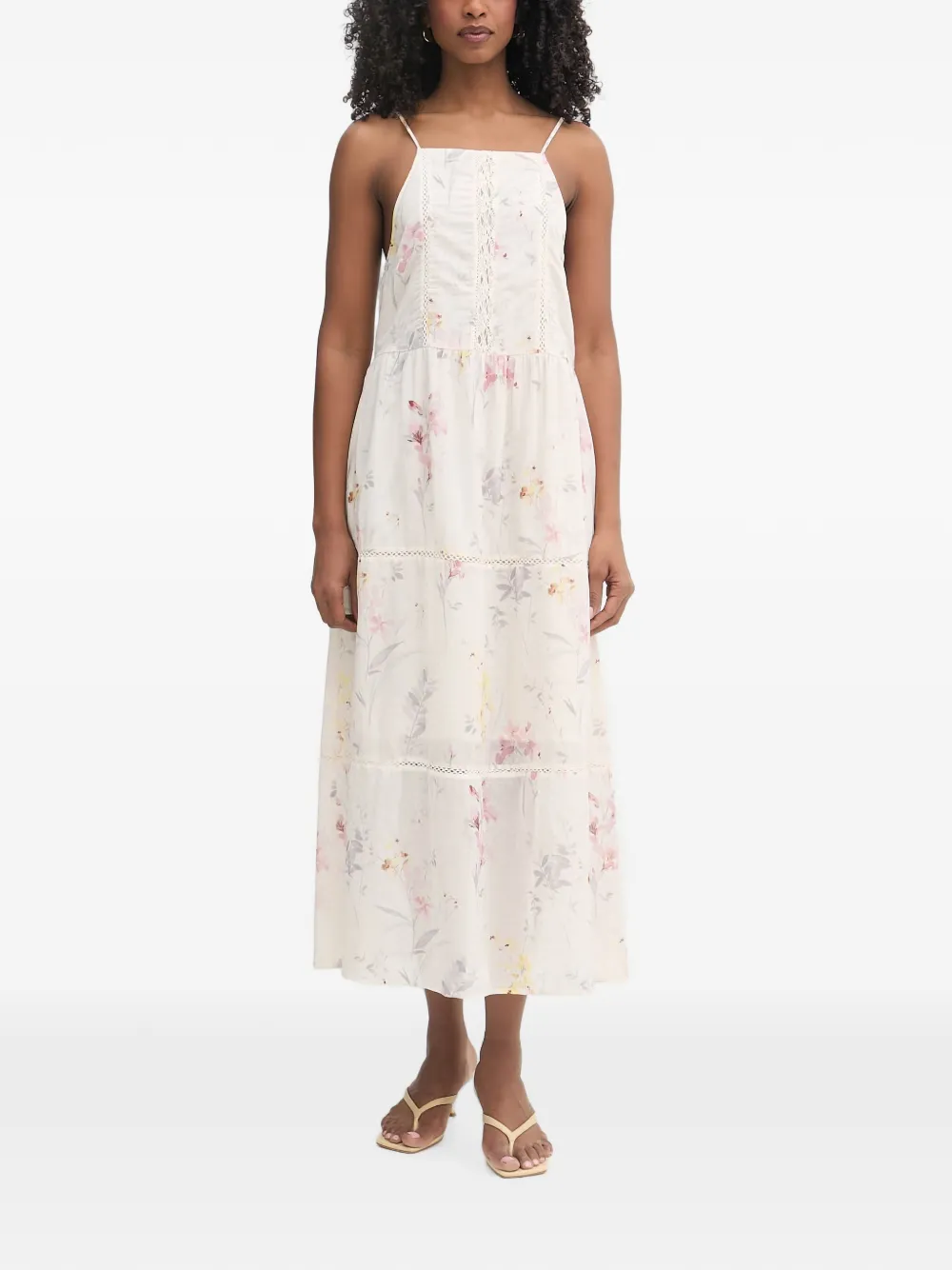 FRACOMINA floral-print tiered midi dress - Bianco