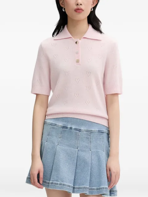 FROM FUTURE heart-pointelle polo top
