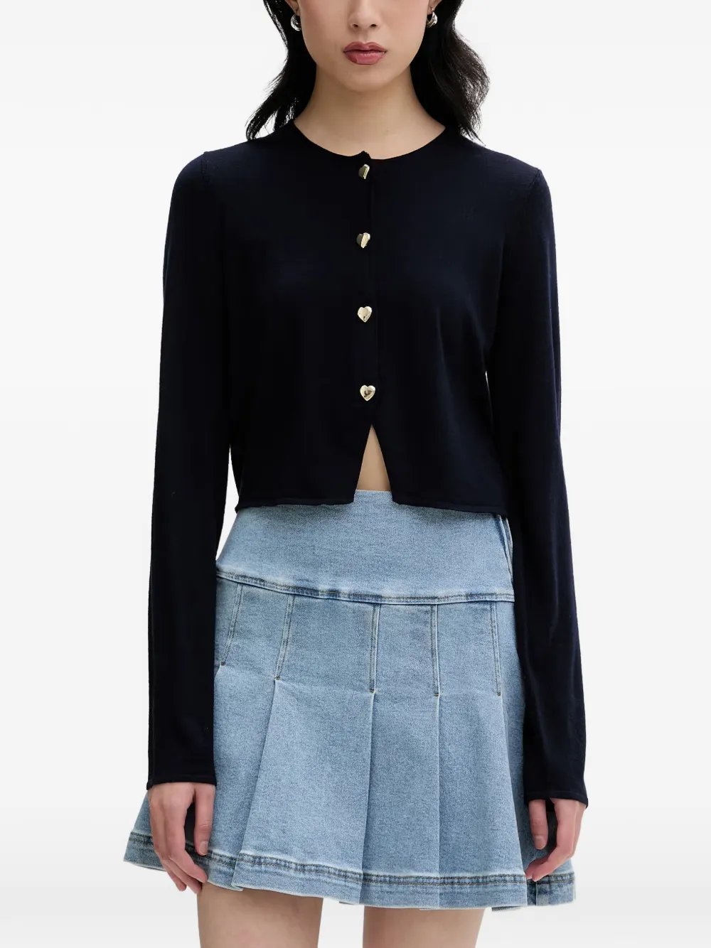 FROM FUTURE heart-button cropped cardigan - Blu
