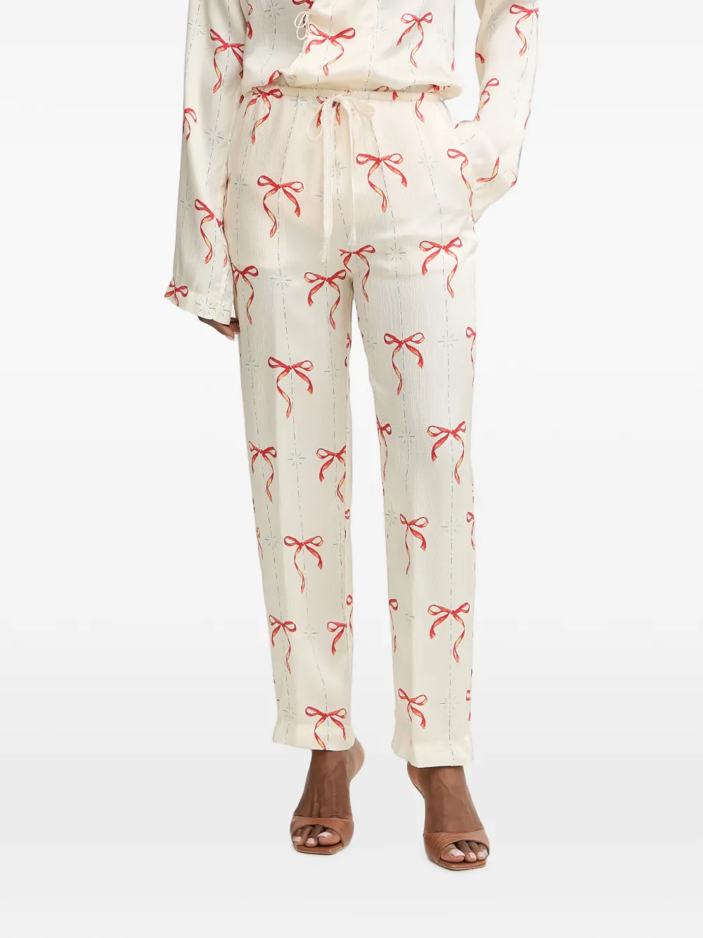 Forte Forte le noeud d'argent-print drawstring trousers - Toni neutri