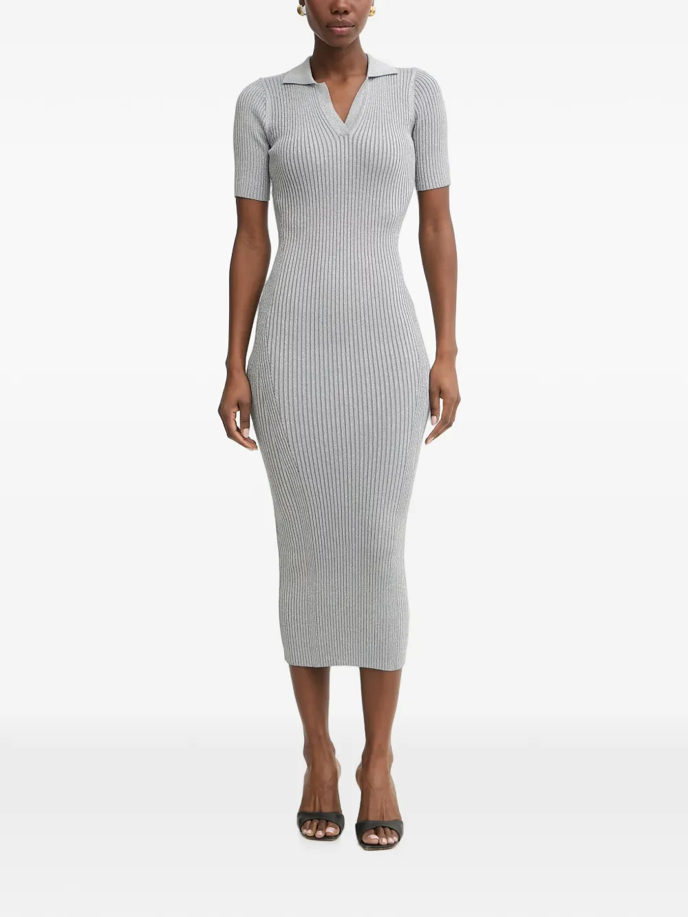 FRACOMINA ribbed-knit polo midi dress - Grigio