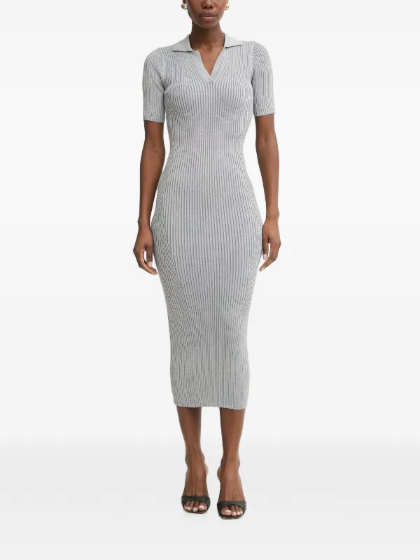 rib knit polo midi dress Rib-Knit Polo Midi Dress - Dark Brown