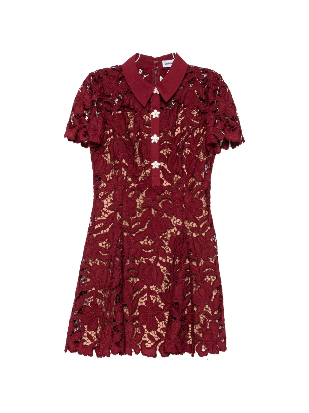 Self-Portrait guipure-lace floral-button mini dress - Rosso