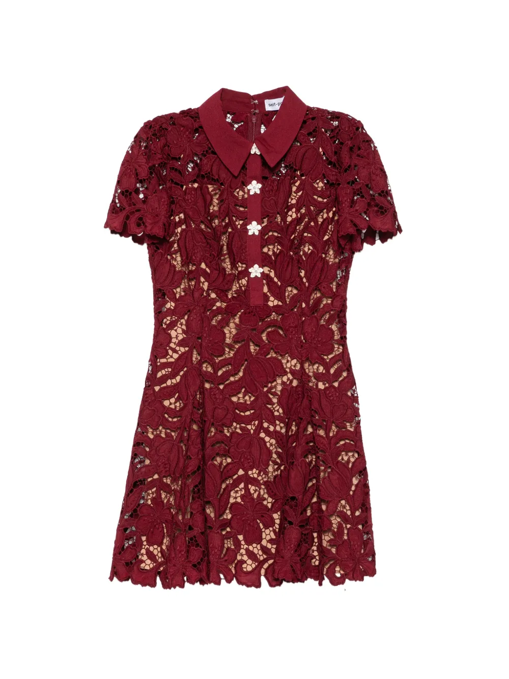 Self-Portrait guipure-lace floral-button mini dress - Rosso