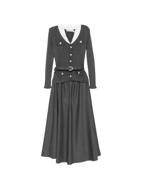 Self-Portrait belted ribbed-knit midi dress