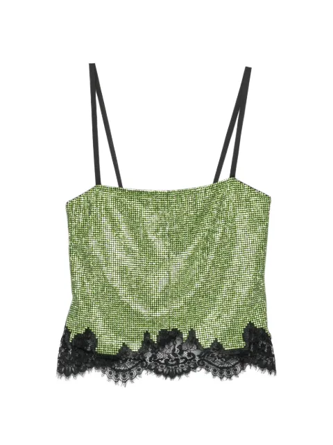 Self-Portrait rhinestone-embellished lace-trim top