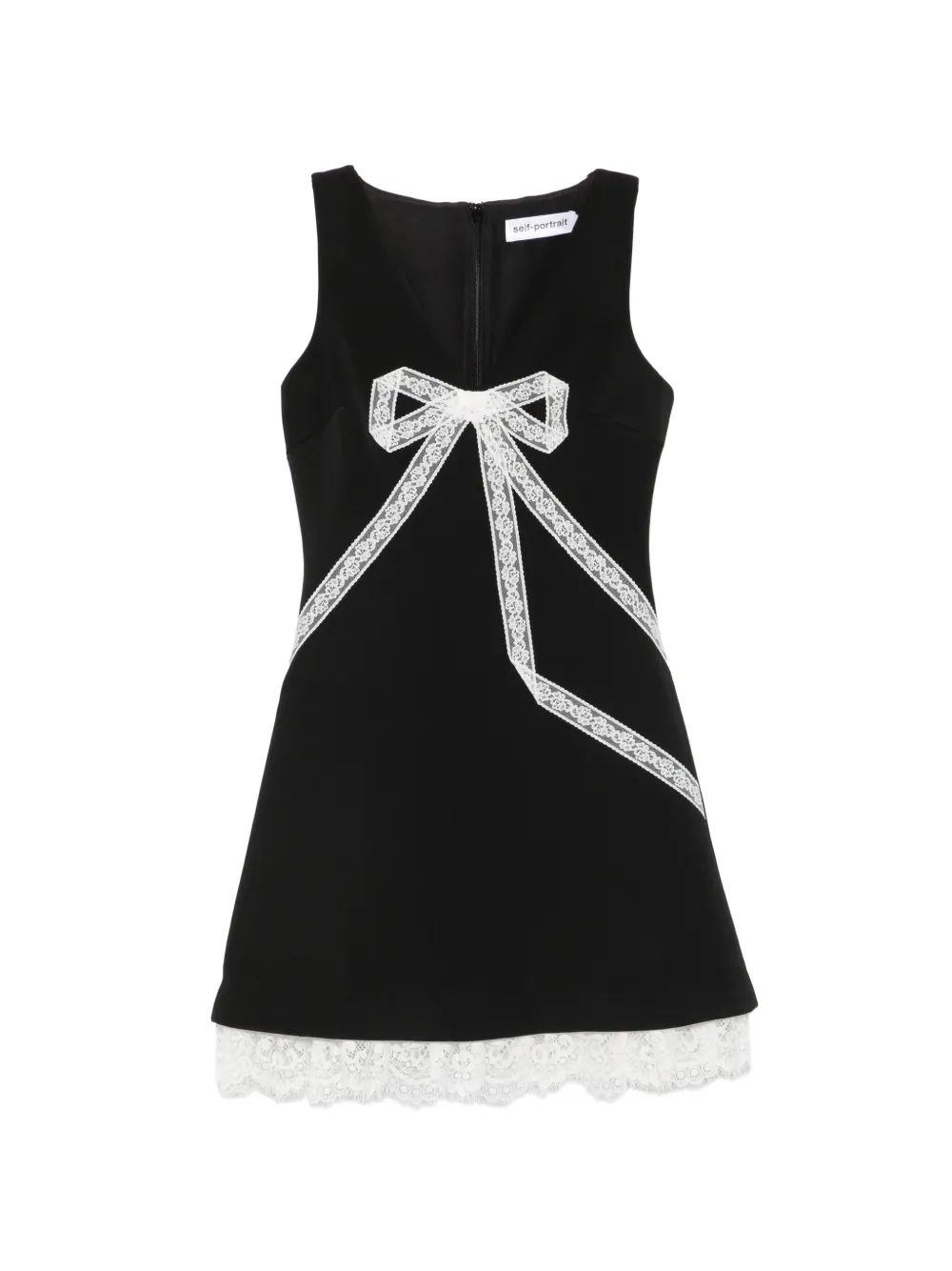 Self-Portrait lace-trim bow-detail mini dress - Nero