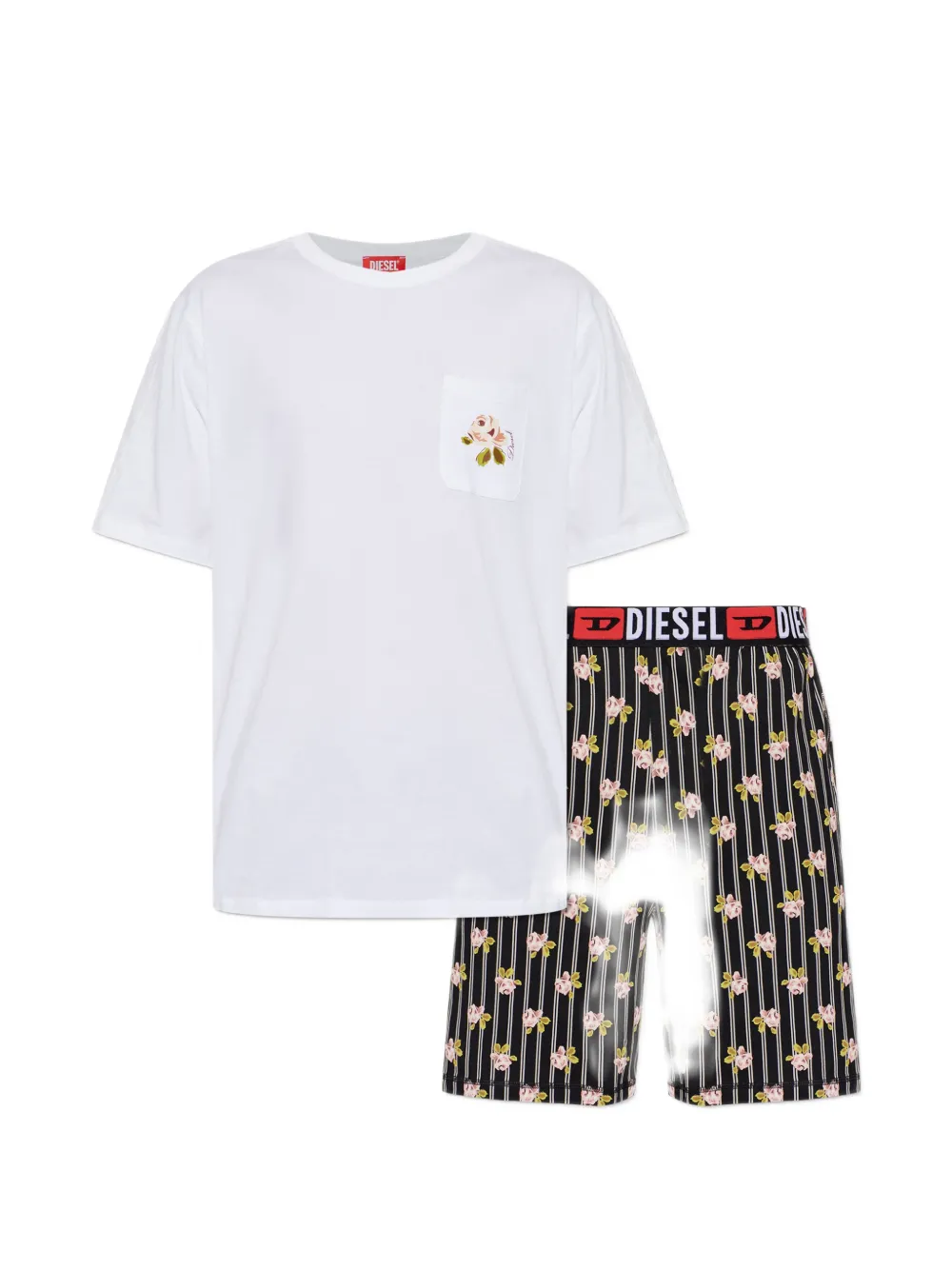 Diesel floral-print striped pajamas - Weiß