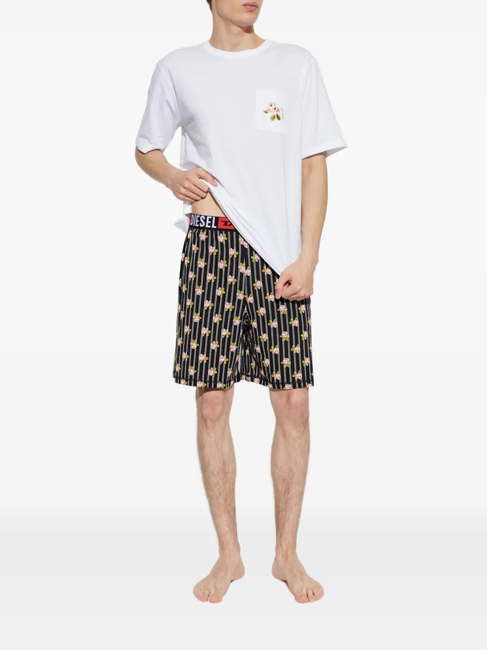 Diesel Gestreepte pyjama met bloemenprint Wit