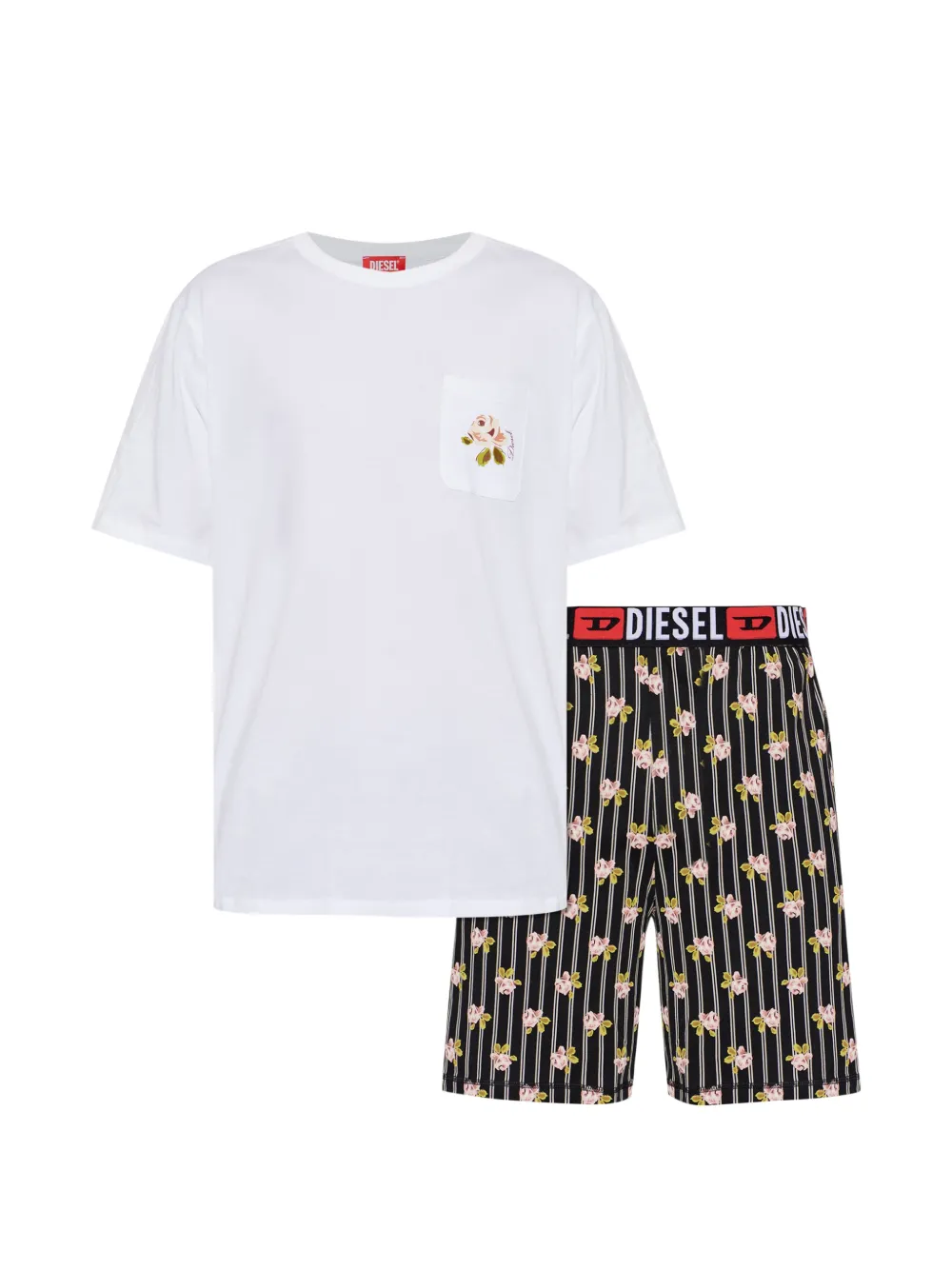 Diesel floral-print striped pajamas - Weiß