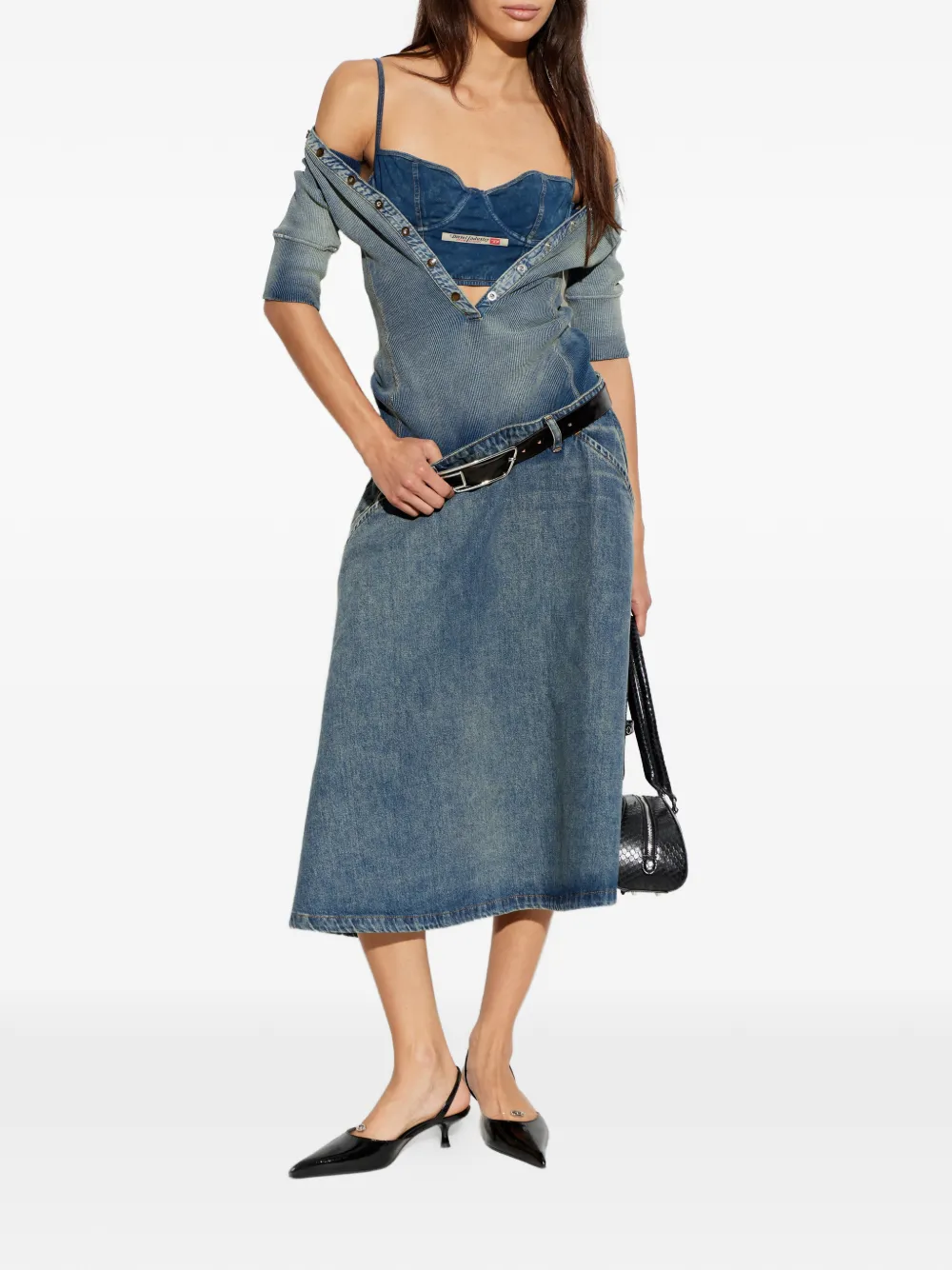 Diesel Ribgebreide midi-jurk met vlakken Blauw