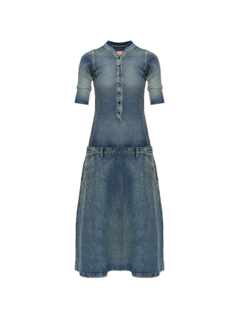 Diesel ribbed-knit panelled midi dress - Blu