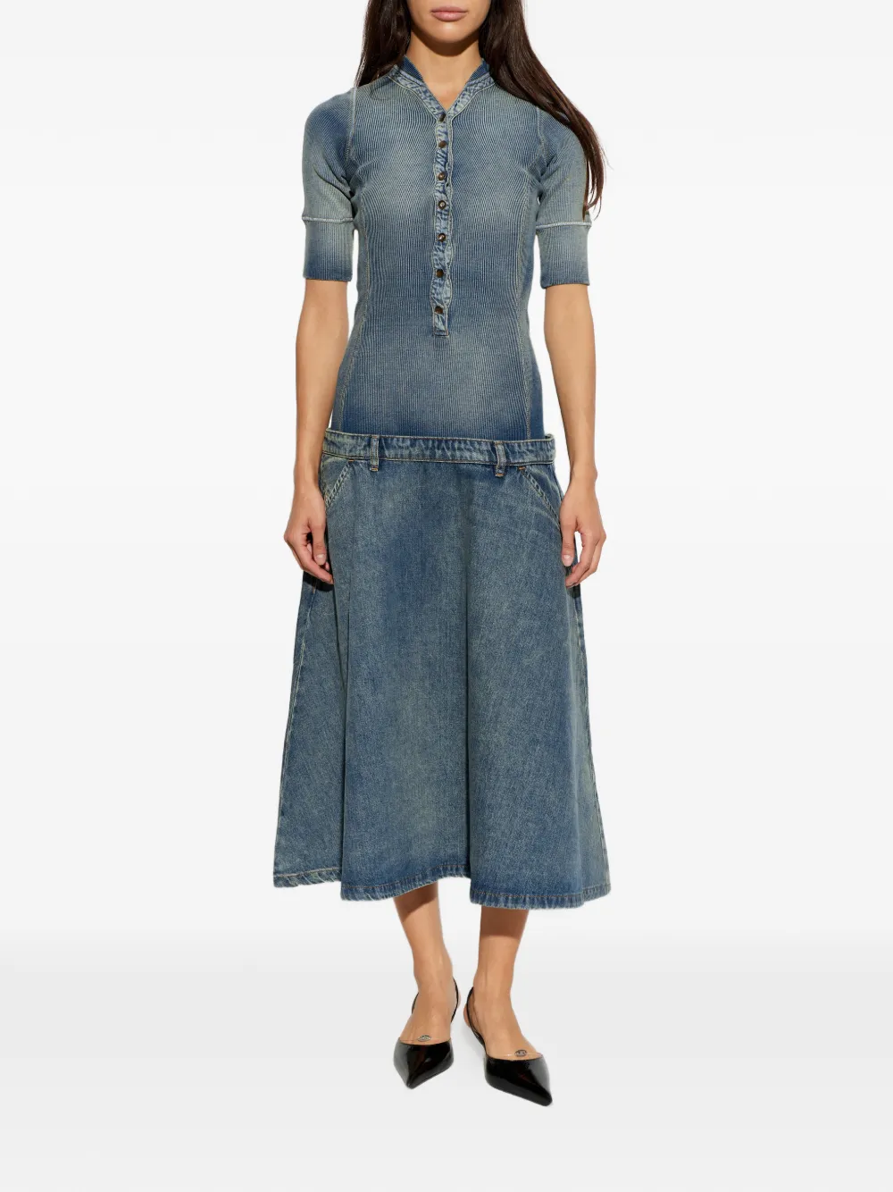 Diesel Ribgebreide midi-jurk met vlakken Blauw