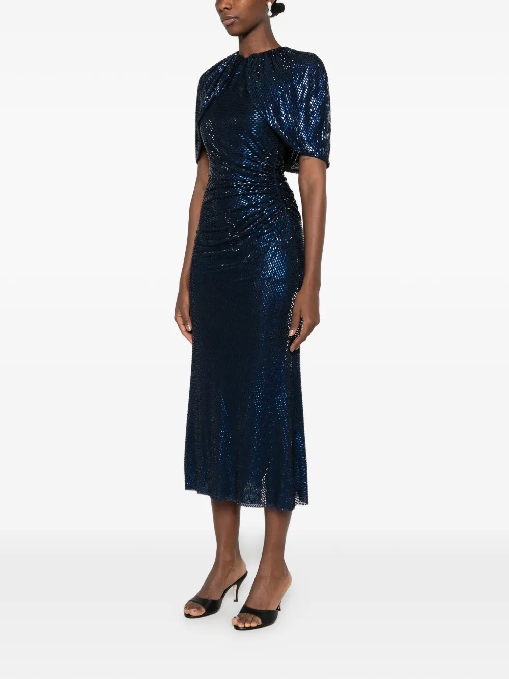 Self-Portrait Midi-jurk verfraaid met pailletten en cape Blauw