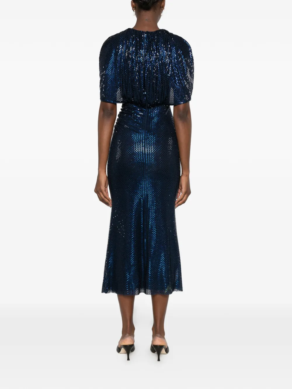 Self-Portrait Midi-jurk verfraaid met pailletten en cape Blauw