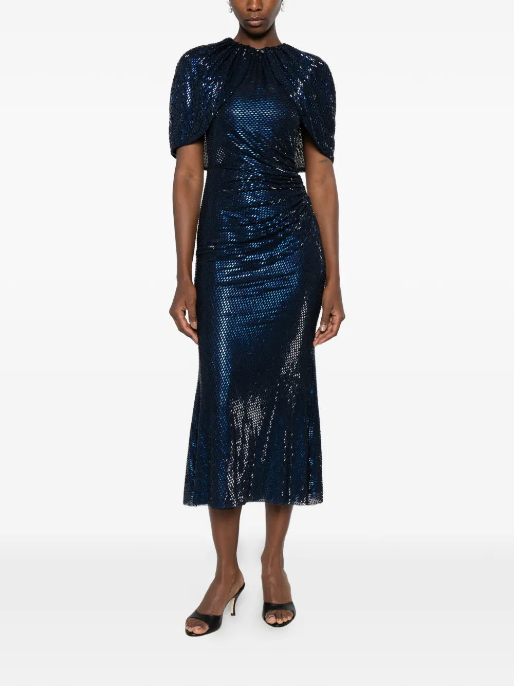 Self-Portrait Midi-jurk verfraaid met pailletten en cape Blauw
