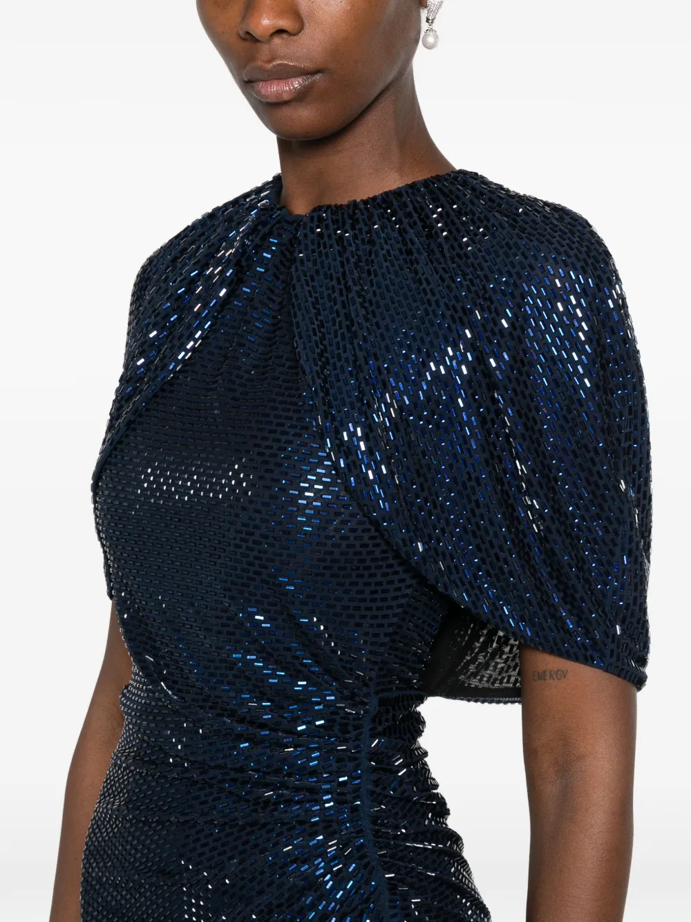 Self-Portrait Midi-jurk verfraaid met pailletten en cape Blauw