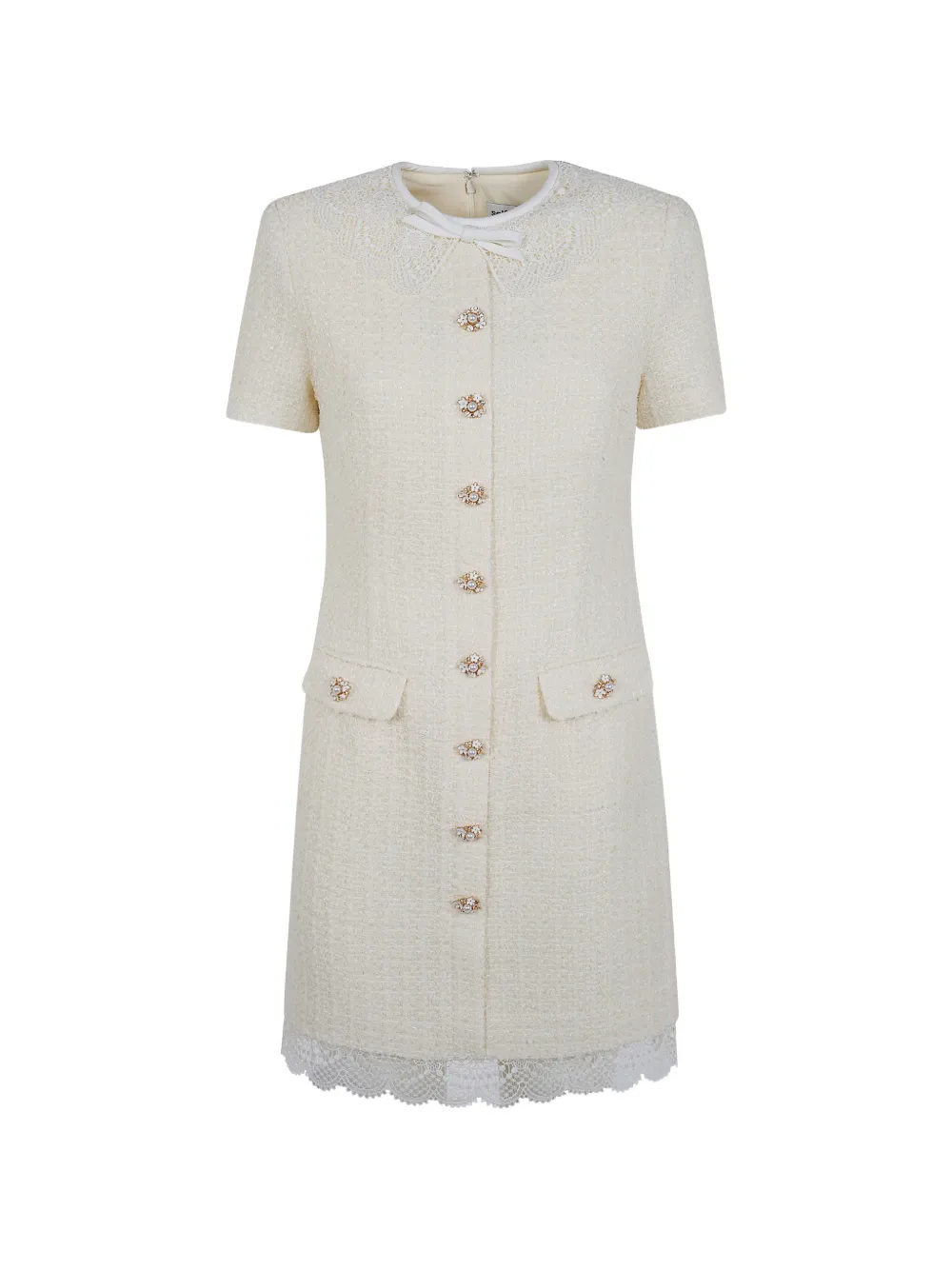 Self-Portrait lace-trimmed bouclé dress - Nude