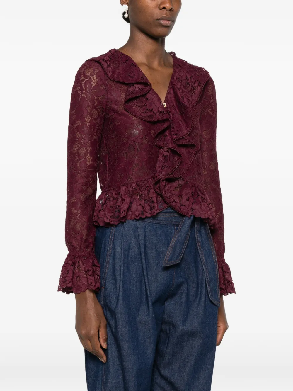 Self-Portrait Top met ruches en kanten laag Rood