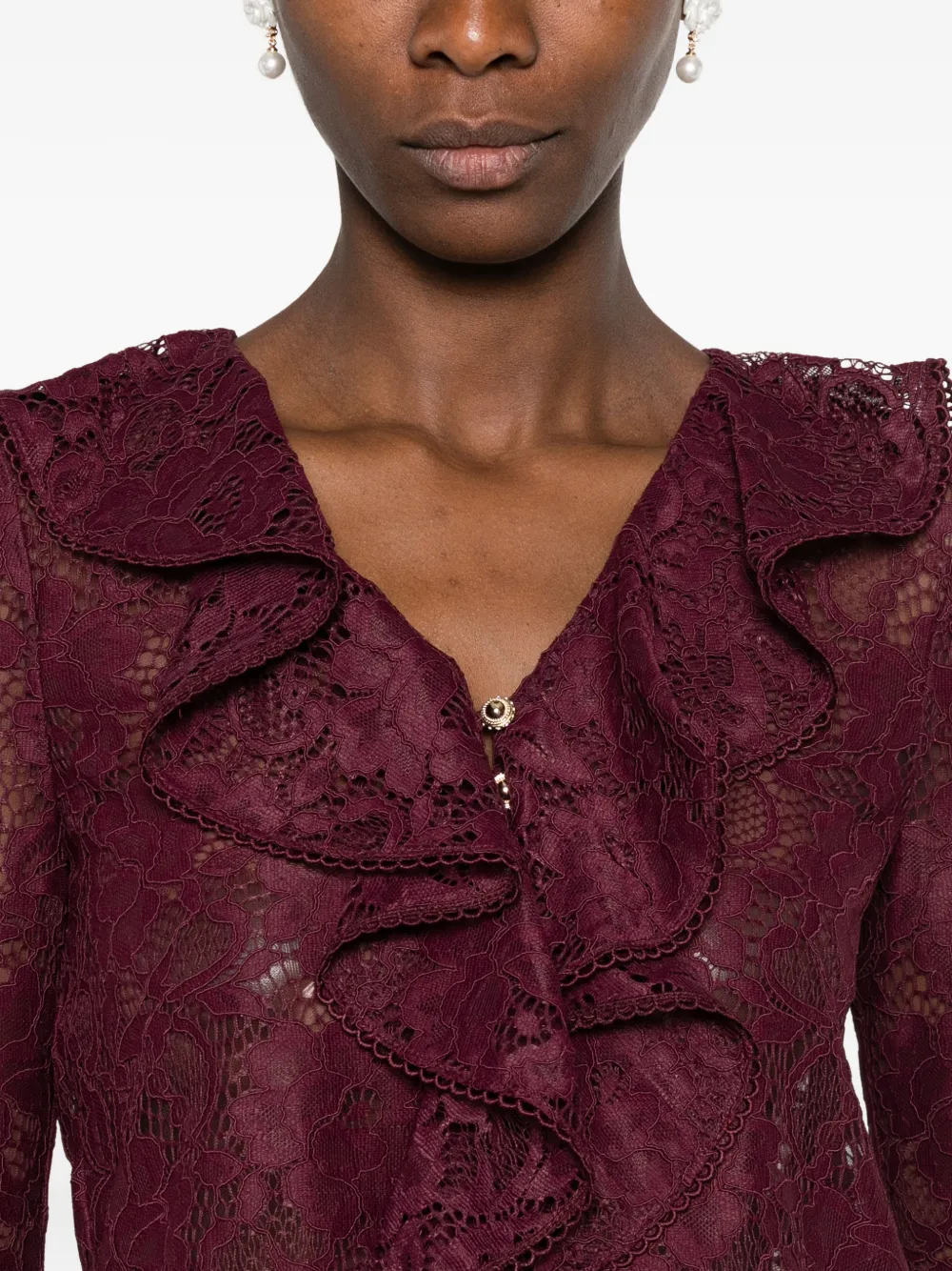 Self-Portrait Top met ruches en kanten laag Rood