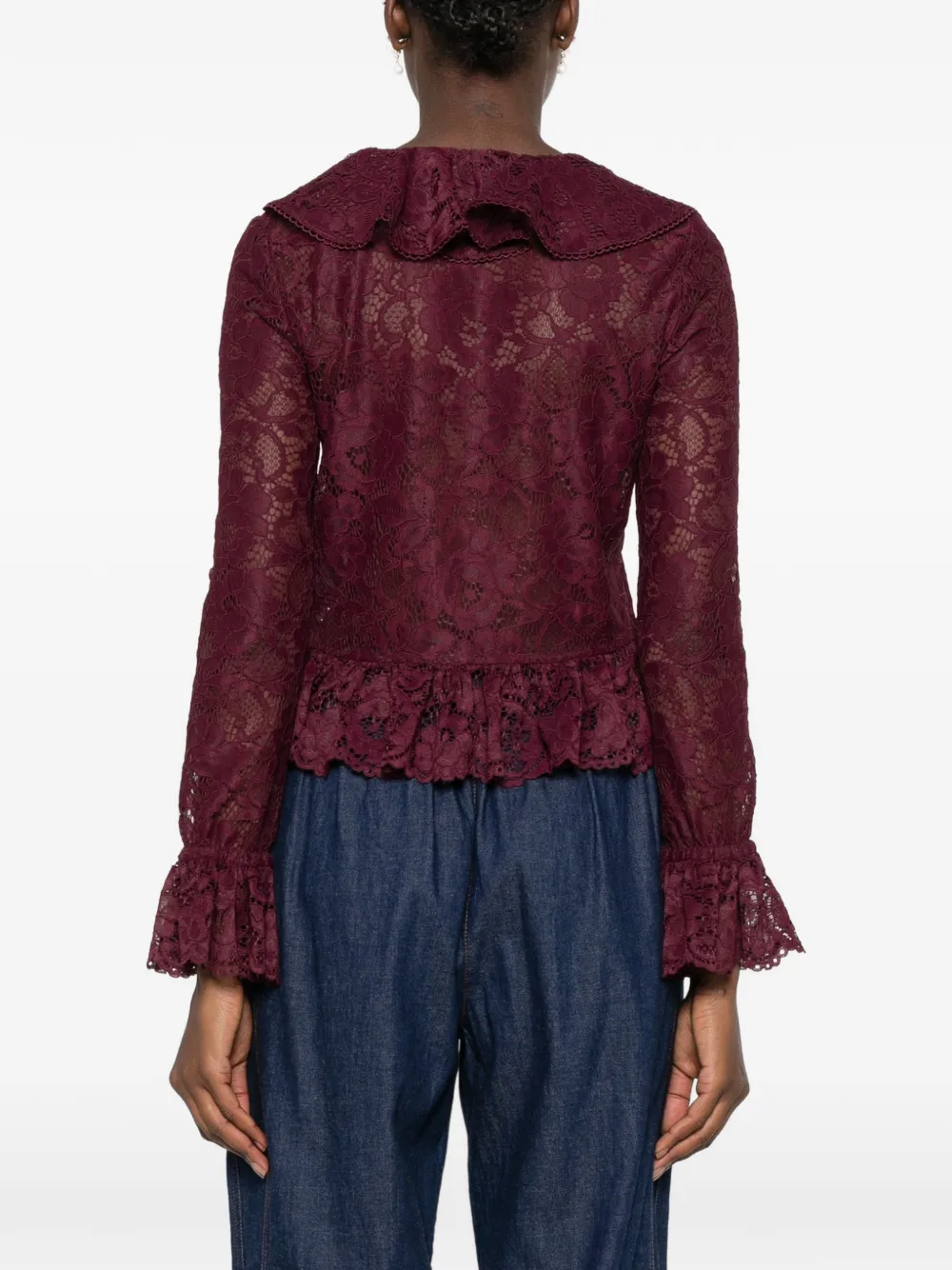 Self-Portrait Top met ruches en kanten laag Rood