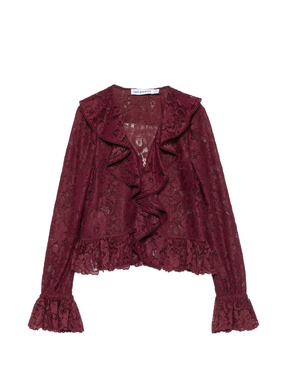 Self-Portrait ruffled lace-overlay top - Red