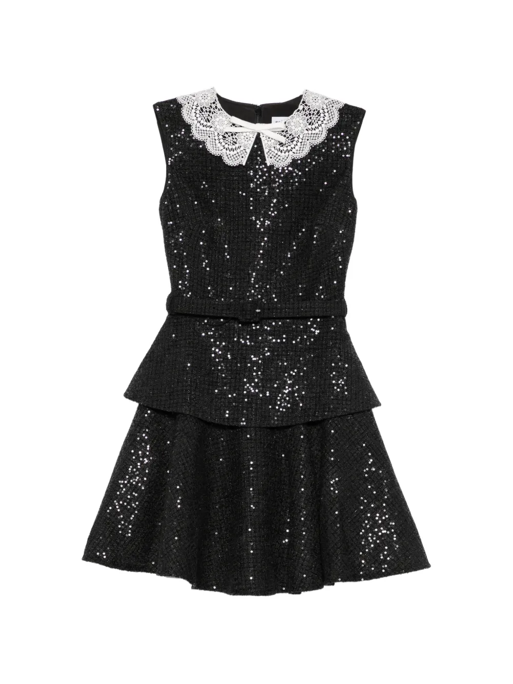 Self-Portrait sequin-embellished lace-collar dress - Nero