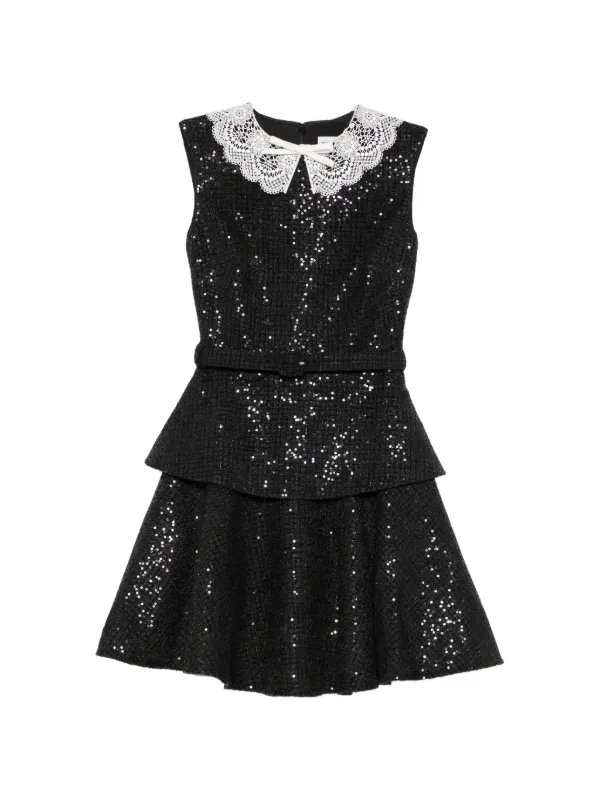 black sequin dress with white collar Self-Portrait Mini Bouclé LC:SA LW869 - Asymmetrical One ProductID: 112328 a dress made for