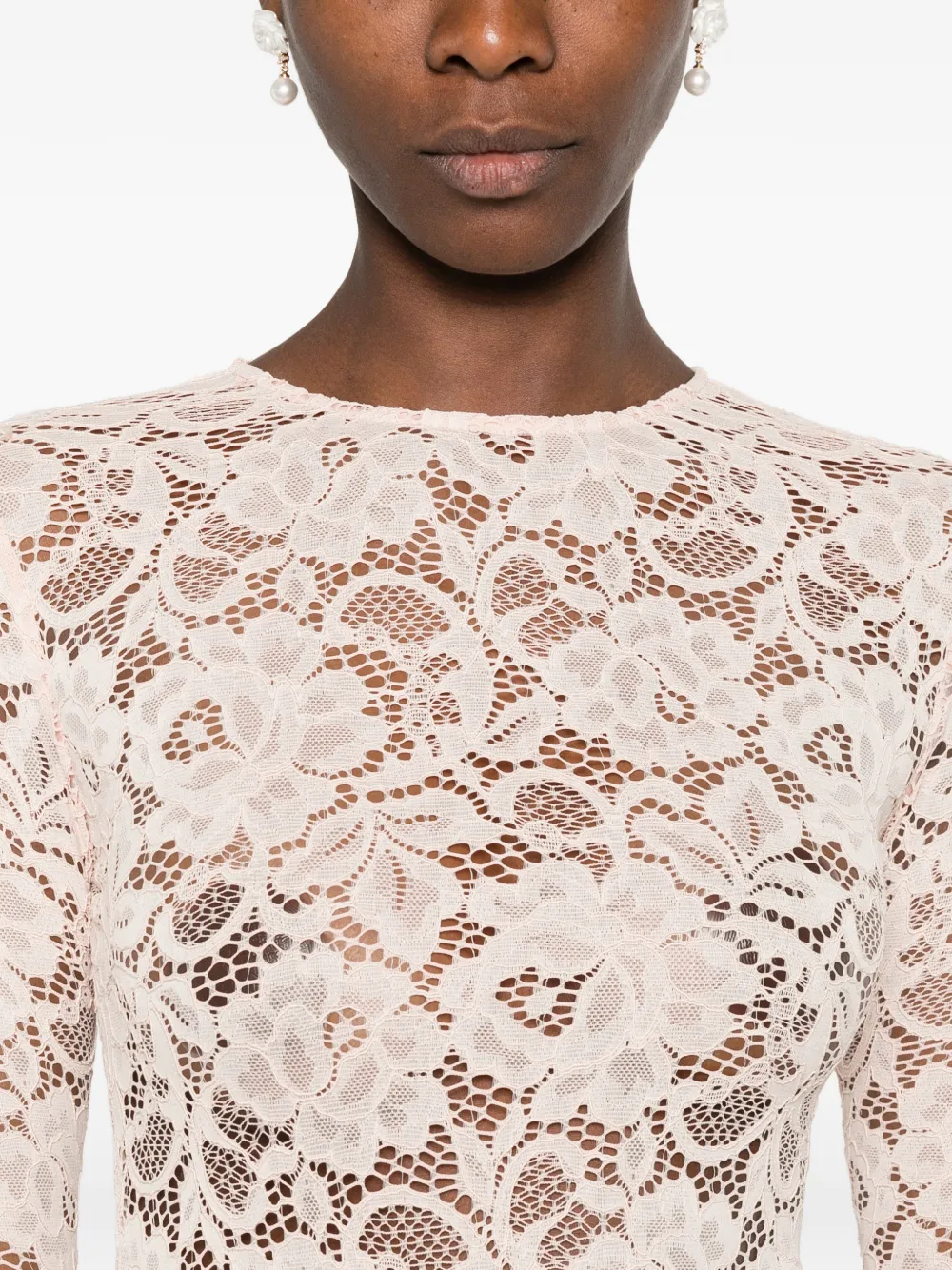 Self-Portrait Top met bloemenkant Beige