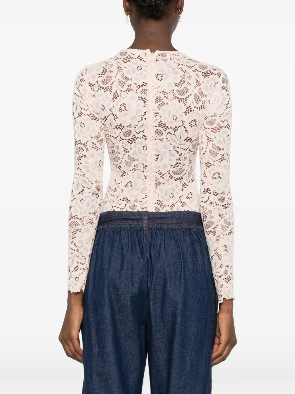Self-Portrait Top met bloemenkant Beige