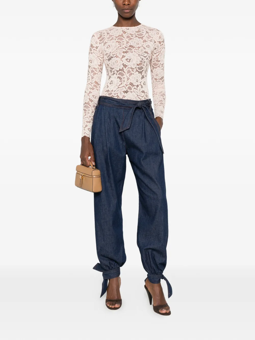 Self-Portrait Top met bloemenkant Beige