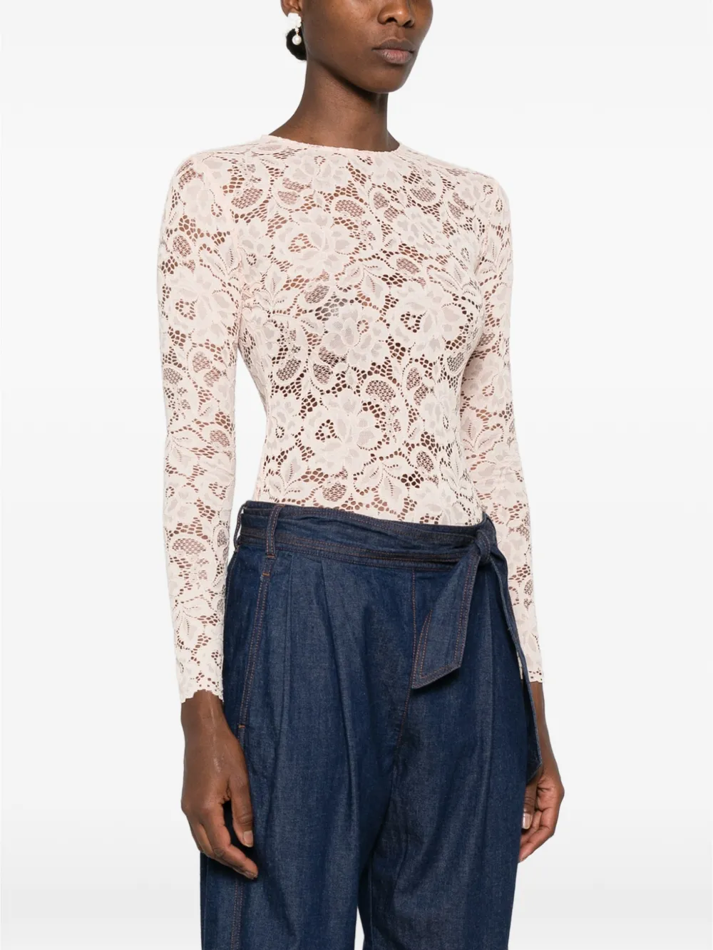 Self-Portrait Top met bloemenkant Beige
