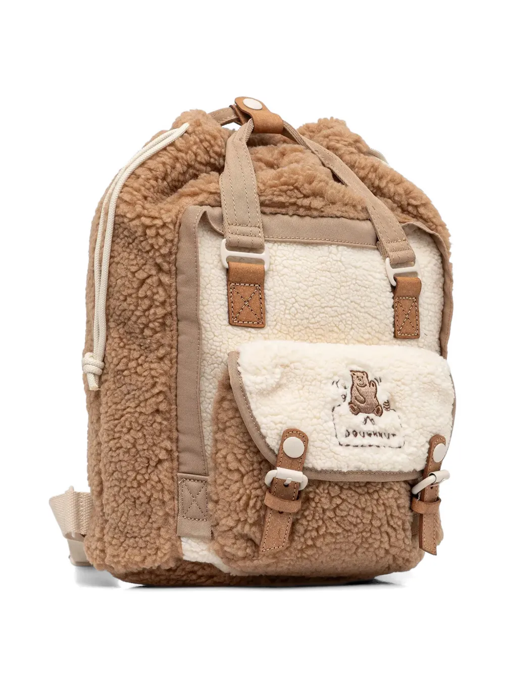  Doughnut Fleece-texture Bear-embroidered Backpack - Marron 