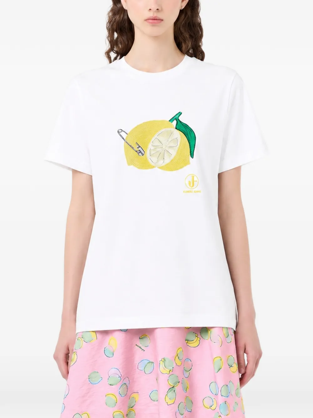 Iceberg T-shirt met veiligheidsspeld en citroenprint Wit