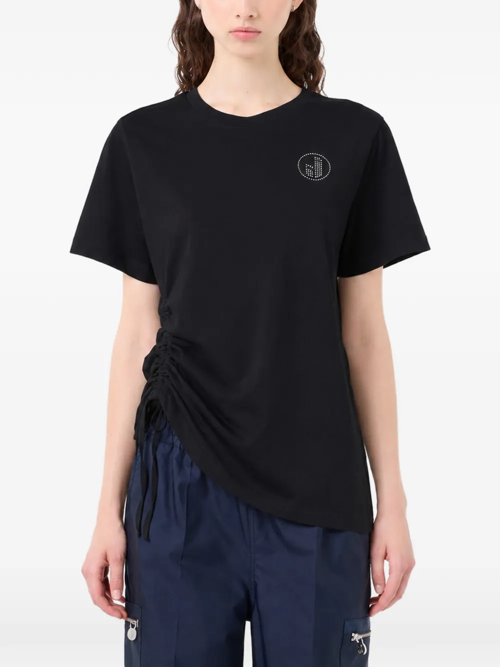 Iceberg ruched asymmetric logo T-shirt Zwart