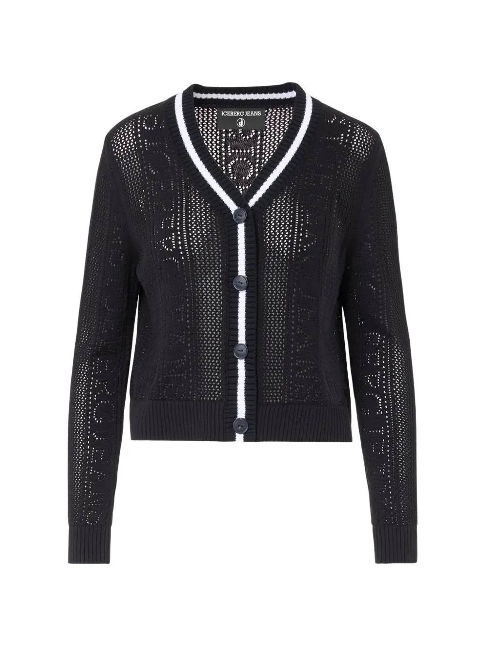 Iceberg logo-pointelle striped-trim cardigan - Nero