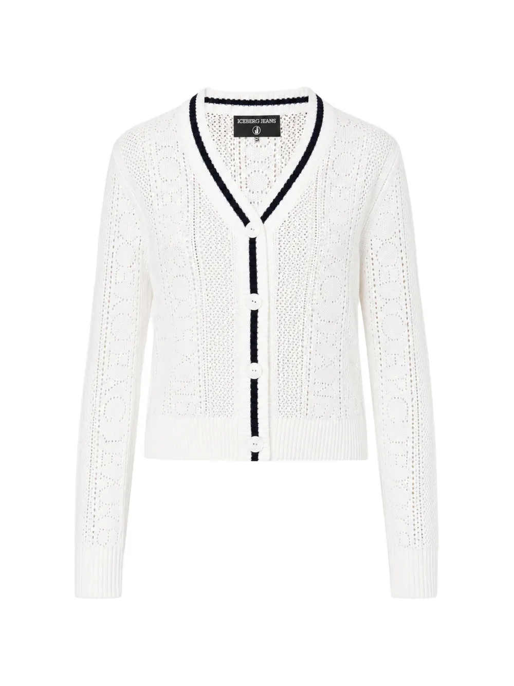 Iceberg logo-pointelle V-neck cardigan - Bianco