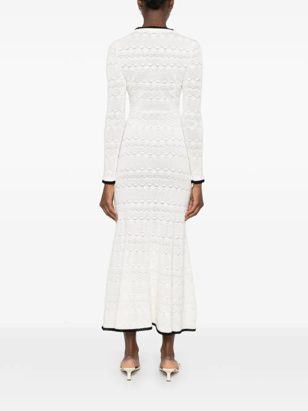 Self-Portrait Gebreide midi-jurk met strikdetail Wit
