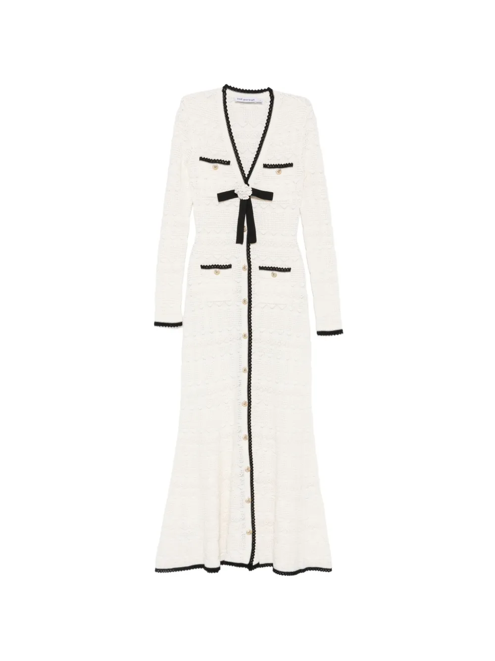 Self-Portrait bow-detail pointelle-knit midi dress - White