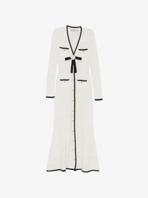 Self-Portrait bow-detail pointelle-knit midi dress