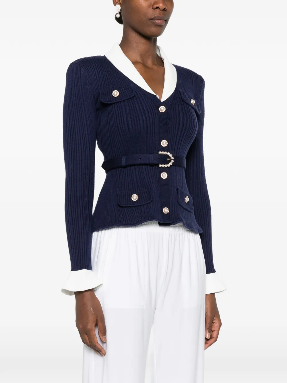 Self-Portrait Ribgebreid vest Blauw