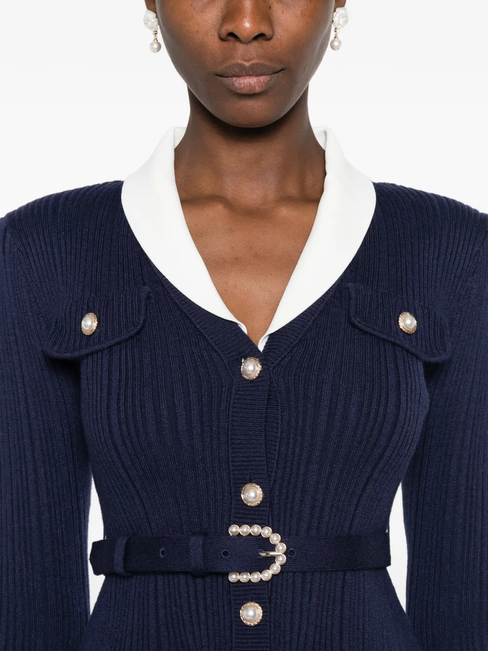 Self-Portrait Ribgebreid vest Blauw