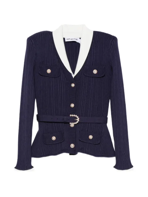 Self-Portrait belted ribbed-knit cardigan
