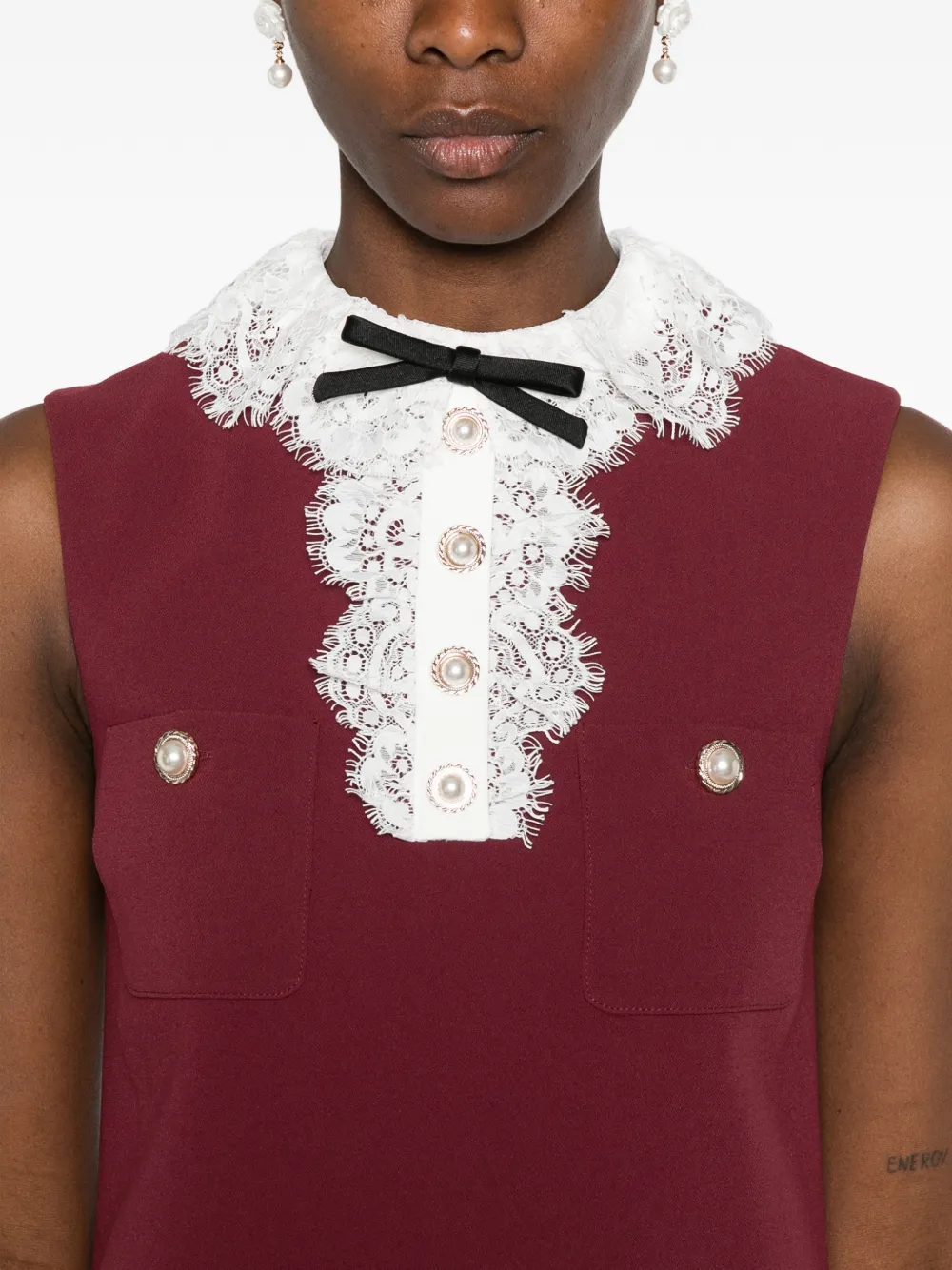 Self-Portrait Jurk met afwerking van kant en strikdetail Rood