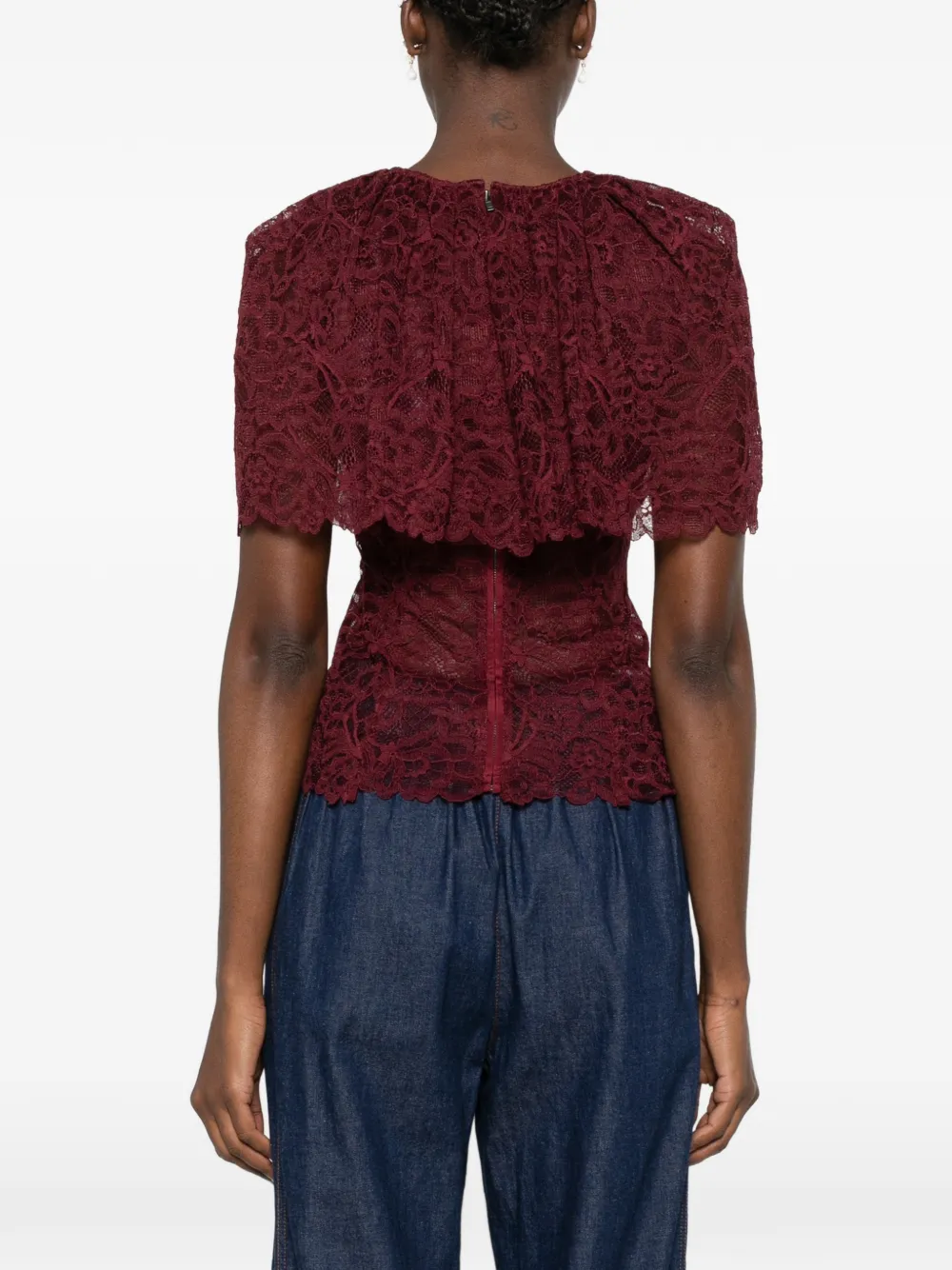 Self-Portrait Top met ruches en kanten laag Rood