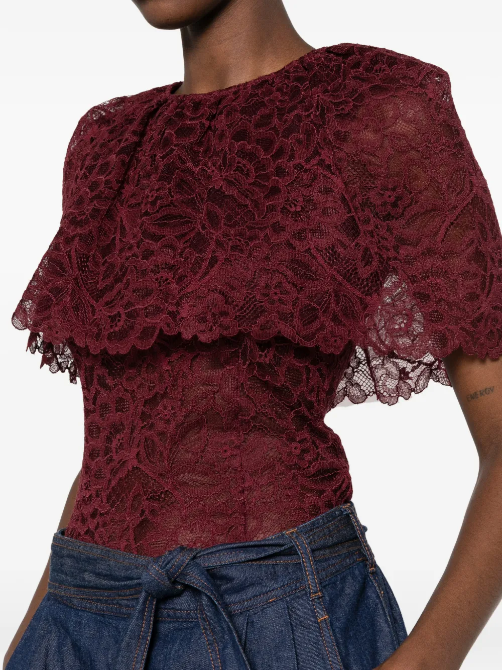 Self-Portrait Top met ruches en kanten laag Rood