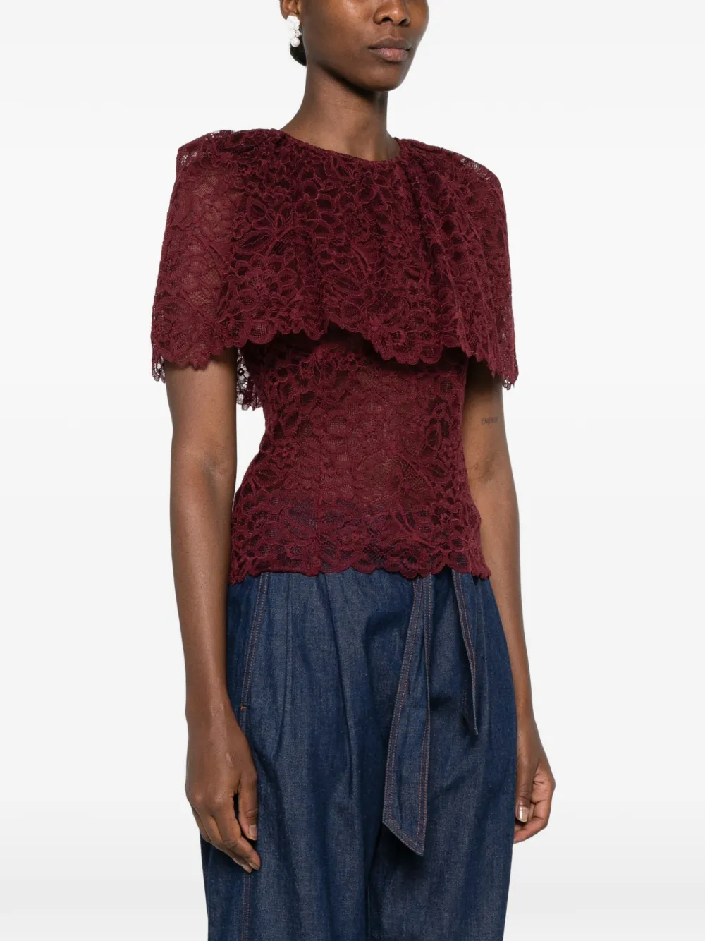 Self-Portrait Top met ruches en kanten laag Rood