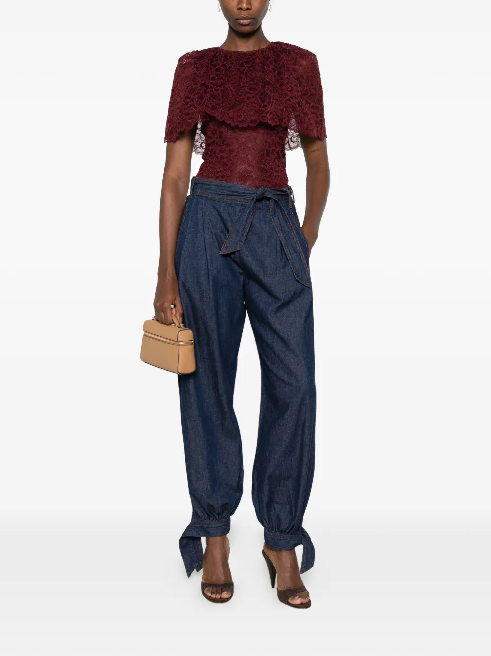 Self-Portrait Top met ruches en kanten laag Rood