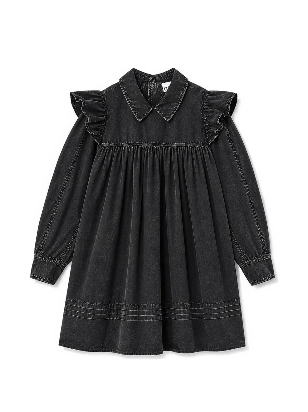 GANNI ruffled washed mini dress - Nero
