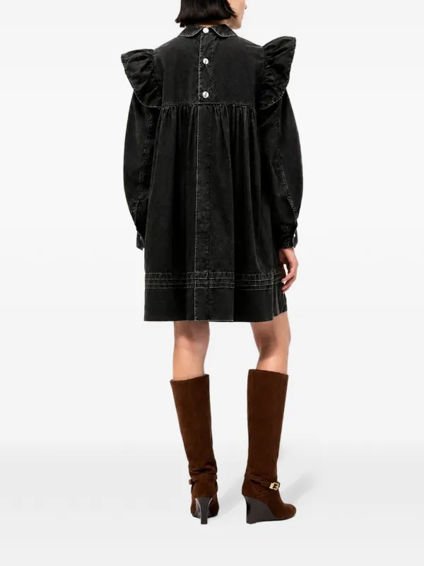 Ganni Black Washed Mini Shirt Dress